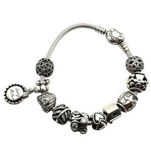 Pandora Sterling Silver Charm Bracelet 6.5" Loaded with Charms 42 Grams